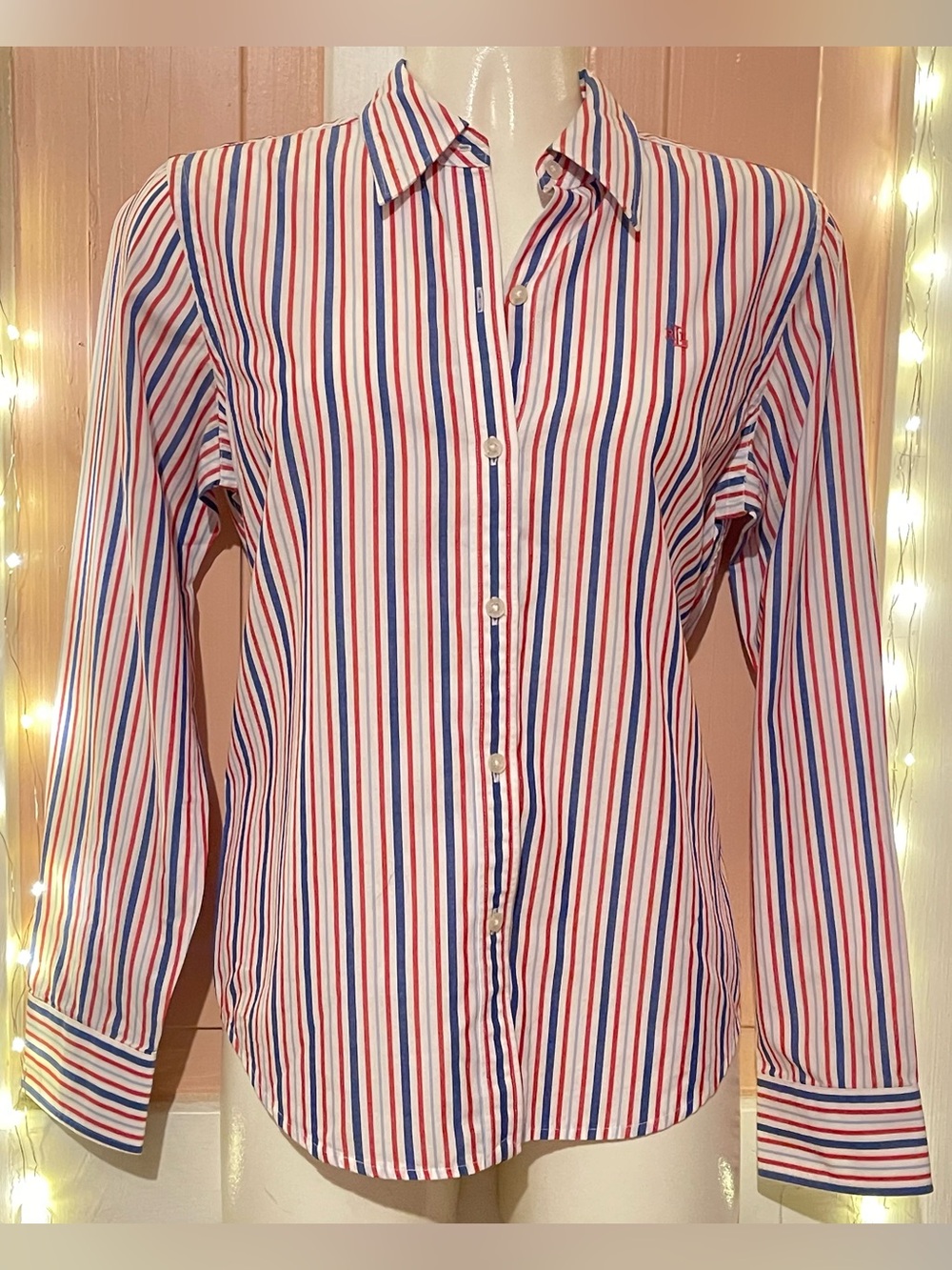 Lauren Ralph Lauren Striped Button-Up Shirt with Red & Blue Stripes